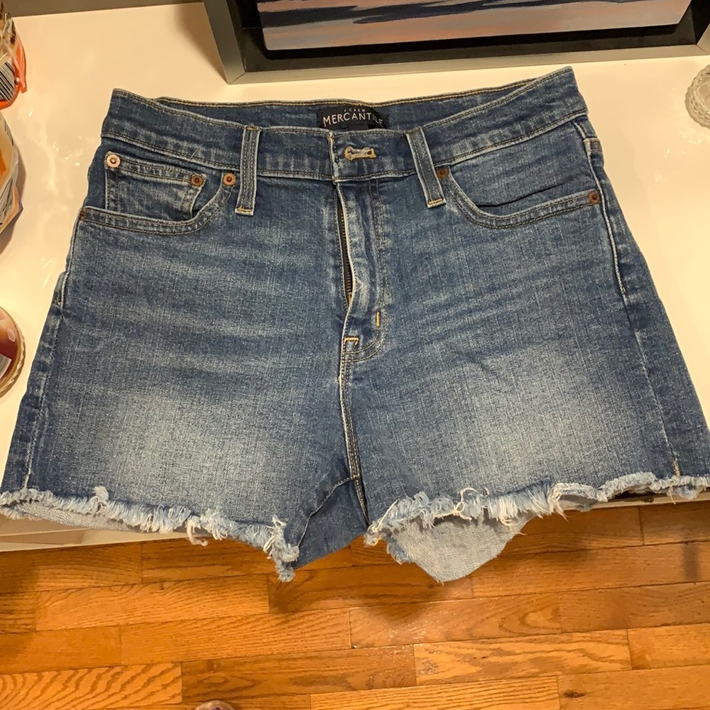 J. Crew high waisted frayed jean shorts. Size 26.